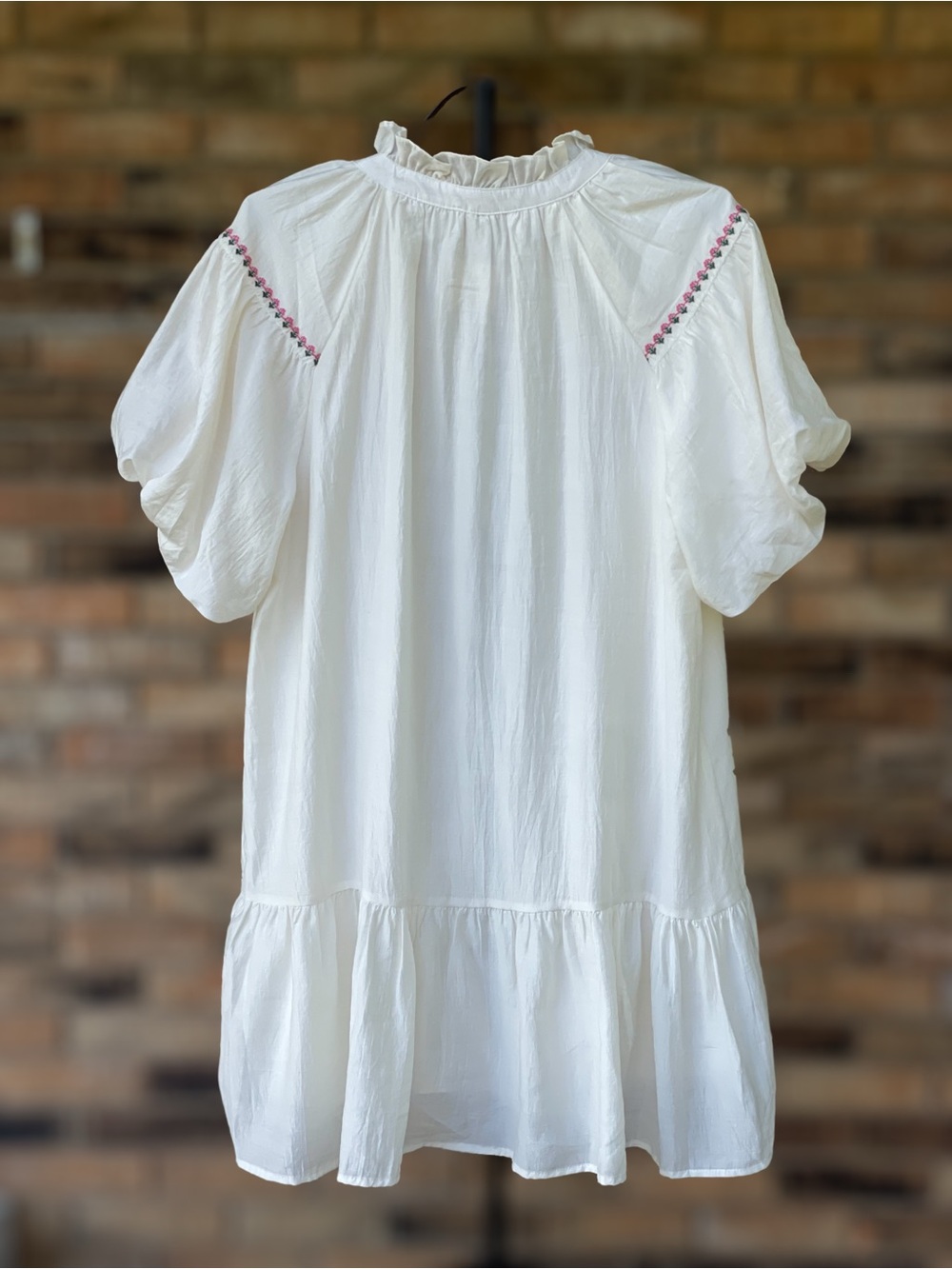Umgee Large NWT White Pink Floral Embroidered Ruffle Mini Dress - Picture 8 of 8